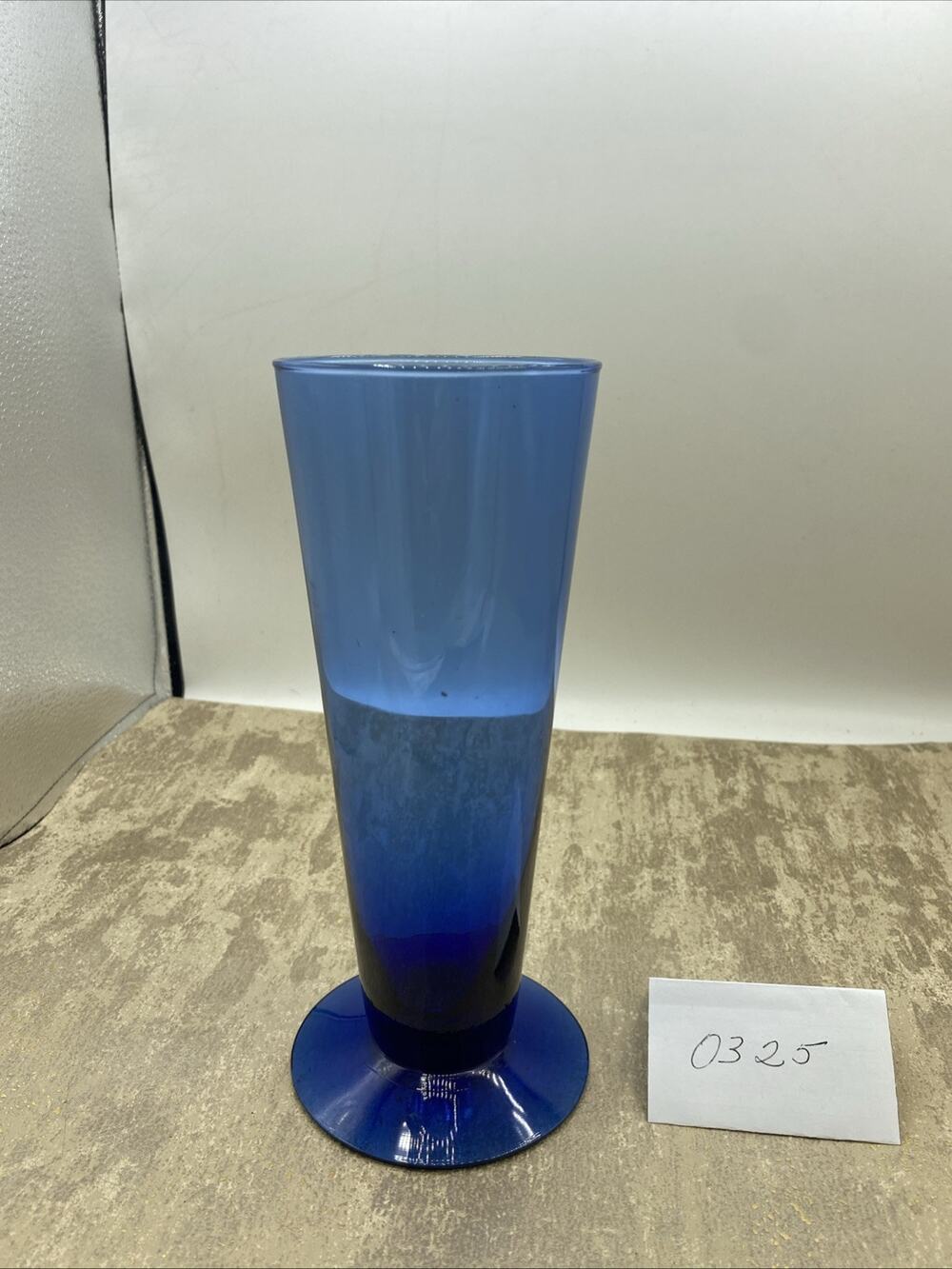 Vintage Mexican Hand Blown Cobalt Blue Ombré Tall Pilsner Footed Beer Glass